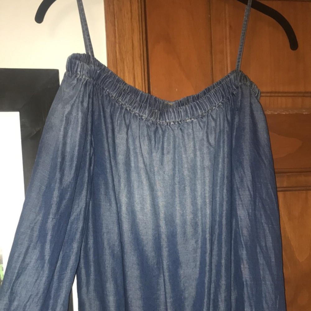 Off the shoulder denim shirt!